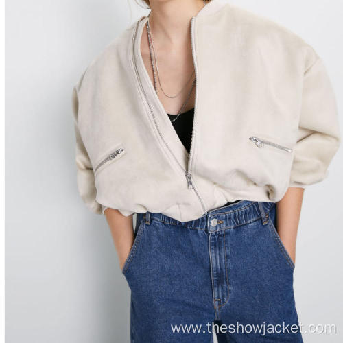Customization Women Vintage Loose Short Bomber Jacket